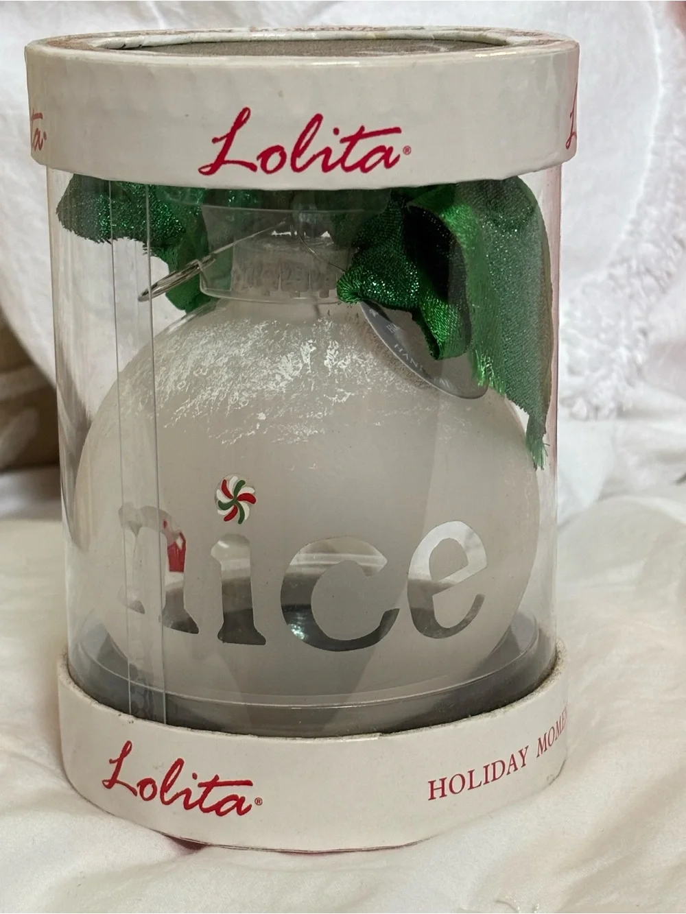 Lolita Holiday Moments Naughty & Nice Hand Painted Glass Christmas Ornament